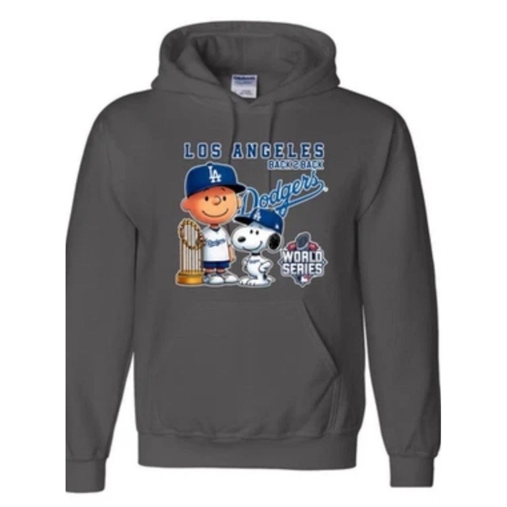 L.A. Dodgers Peanuts Snoopy Charlie Brown Works Series Hoodie Black Unisex Med
